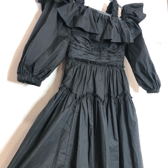Ulla Johnson Caprice Poplin Off the Shoulder Midi Dress Noir Black Size 2 NEW - Picture 7 of 16